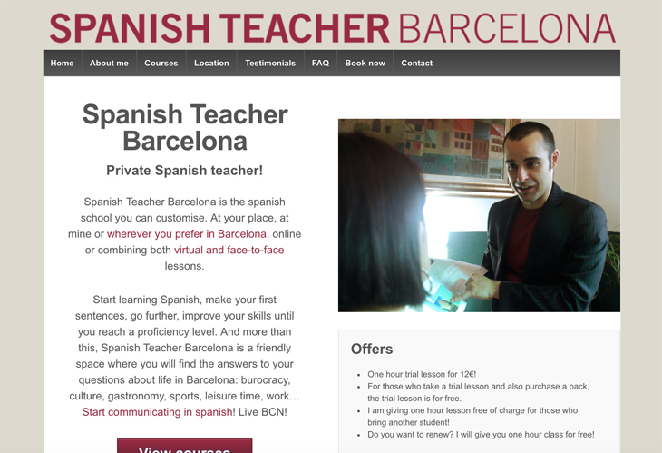 Ik heb de website van leraar Spanish Teacher Barcelona uit Barcelona gebouwd in WordPress