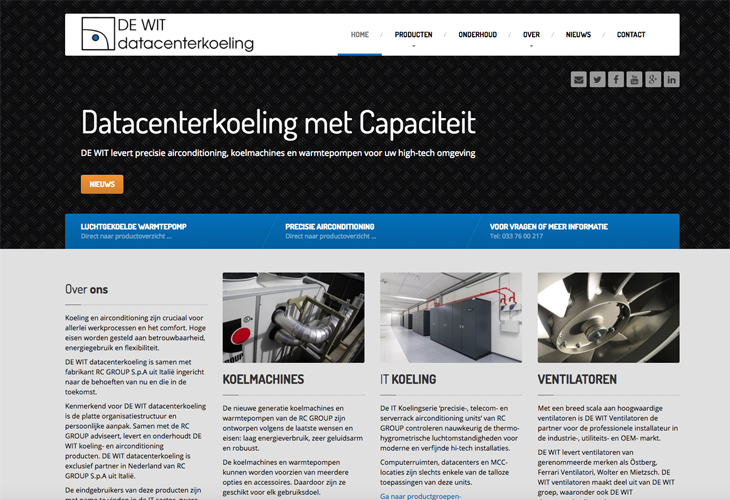 Ik heb de website van industrieel bedrijf De Wit Datacenterkoeling uit Amersfoort gebouwd in WordPress